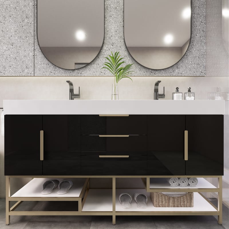 Noble 60" Free Standing Vanity with Reinforced Acrylic Double Sink - 60" Width