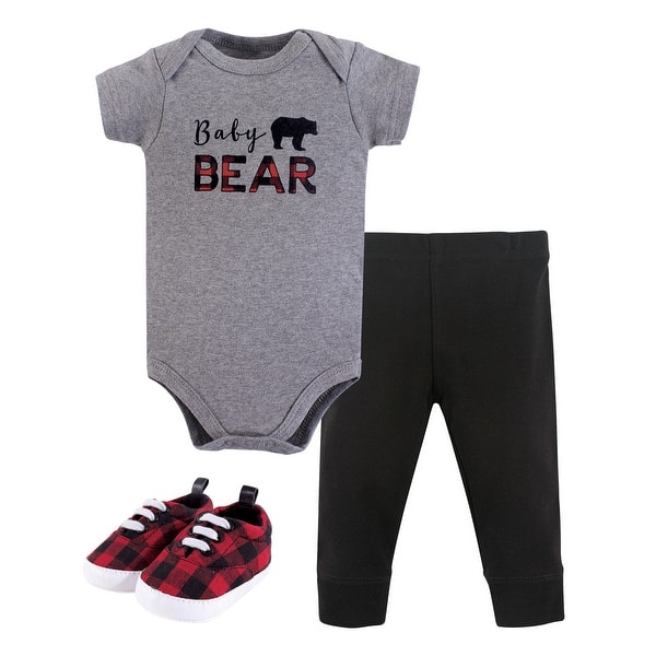 slide 1 of 1, Little Treasure Baby Boy Cotton Bodysuit, Pant and Shoe 3pc Set, Baby Bear Short-Sleeve 0-3 Months - Baby Bear Short-Sleeve