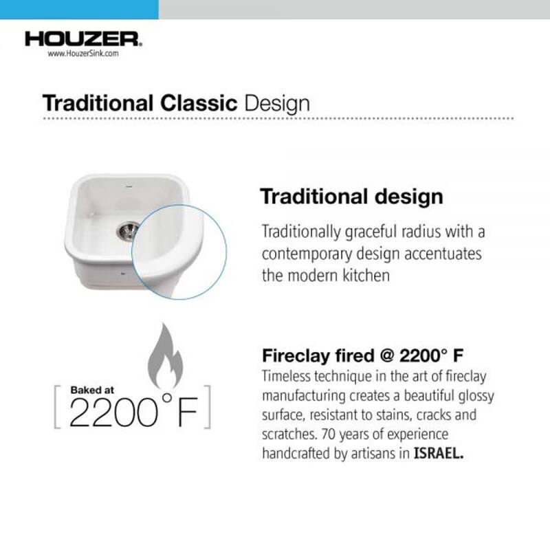 Houzer Platus 19 inch White Fireclay Undermount Square Bar Sink with Strainer & Grid
