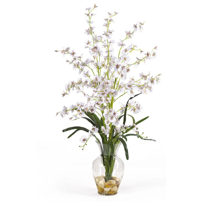 Silk Orchid Arrangement 31" Tall - Glass Vase Flower Display for Home Decor - 31