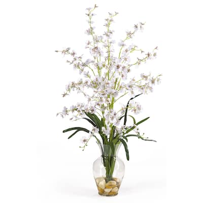 Silk Orchid Arrangement 31" Tall - Glass Vase Flower Display for Home Decor - 31