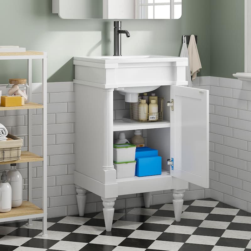 Freestanding Small-Space Cabinet with a Single Sink and Adjustable Shelf, 18" Modern Bathroom Vanity with Sink & Storage