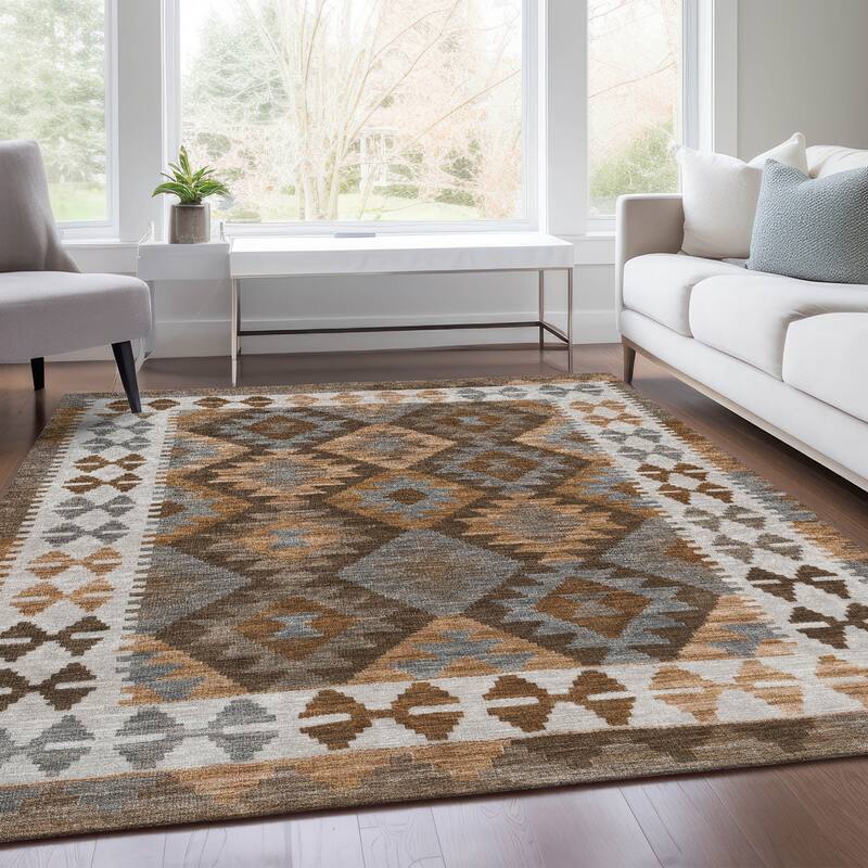 Machine Washable Indoor/ Outdoor Boho Global Chantille Rug