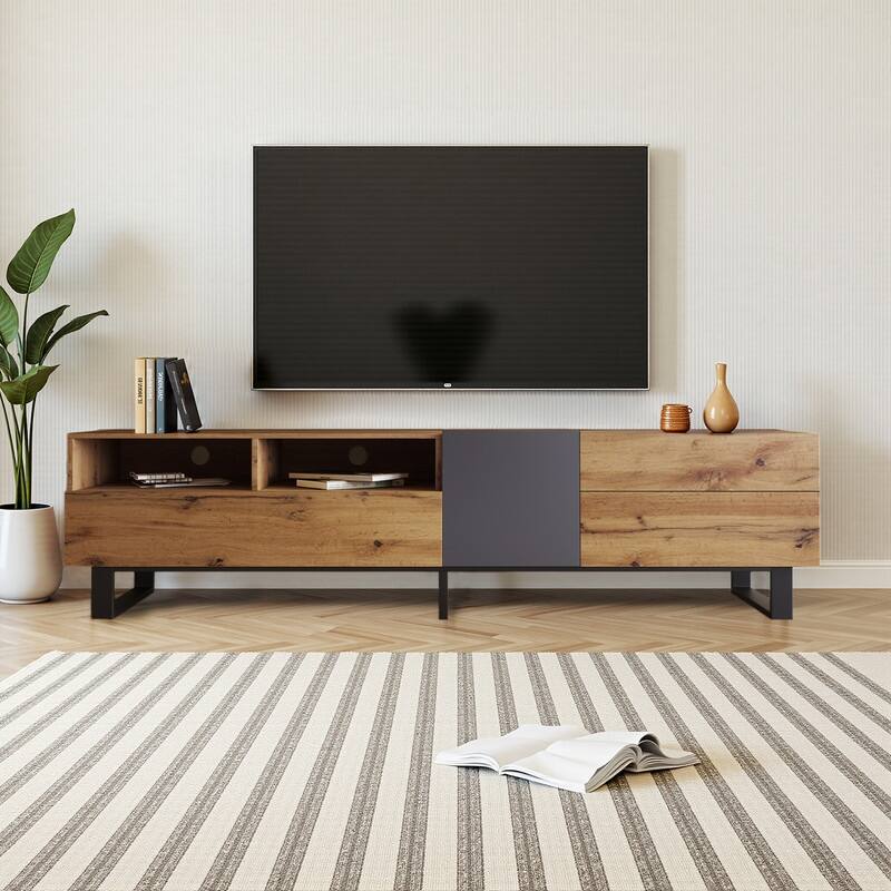 Modern TV Stand for TVs Up to 80", Media Console Entertainment Center with Double Storage & Drop-Down Door