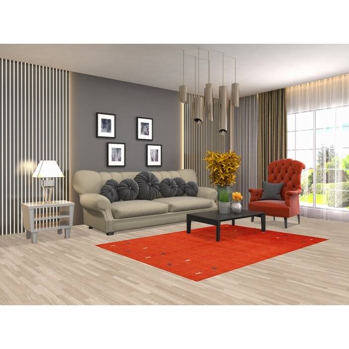 Hand Knotted Oriental 100% Wool Carpet Tribal Animal Pictorial Oranges & Rust Gabbeh Area Rug - 6' 7'' X 4' 7''