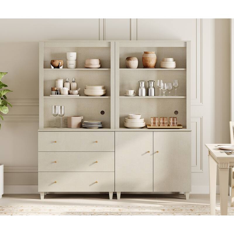 71" Tall Pantry Cabinet Set of 2, Modern Kitchen Storage Pantry with Drawers and Doors, Modular Storage Cabinets for Dining Room - Beige