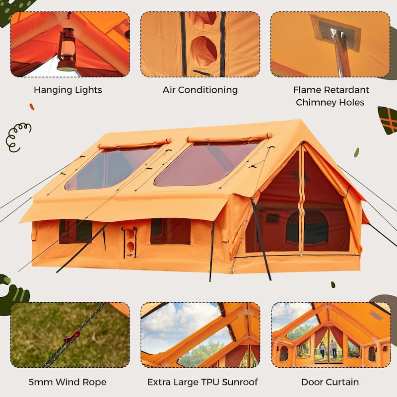 EROMMY Inflatable Tent with Chimney Opening, 8-10 Person Air Glamping Tent
