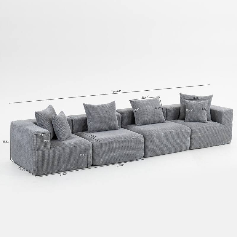 Flannelette Modular Sectional Sofa Full-Foam Build Compressed Couch