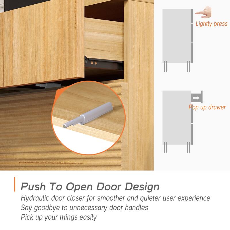 WAMPAT 2 Pcs Bedroom Set, 6 Drawer Dresser And Nightstand Set For Bedroom,Hidden Handles, Reed Pattern & Double Chopsticks Legs