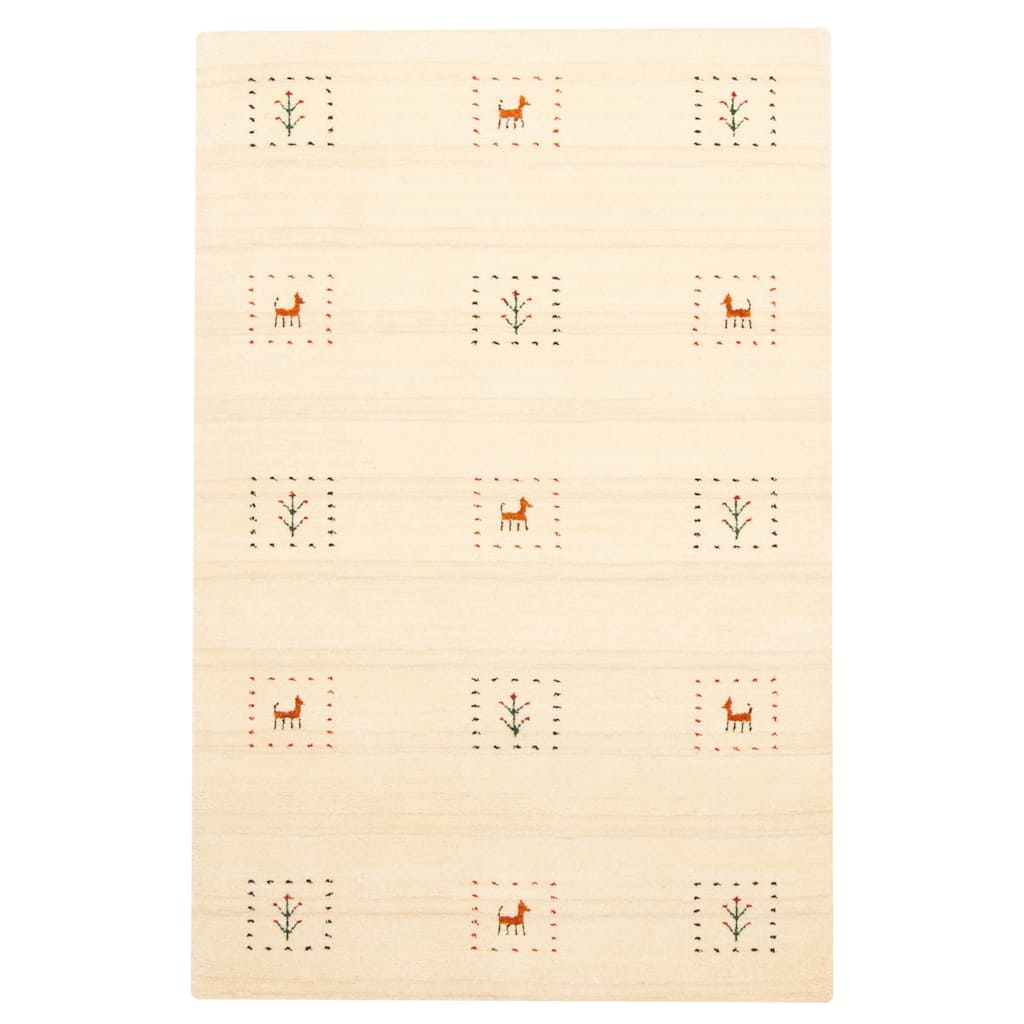 ECARPETGALLERY Hand Loomed Kashkuli Gabbeh Cream Wool Rug - 3'1 x 4'9