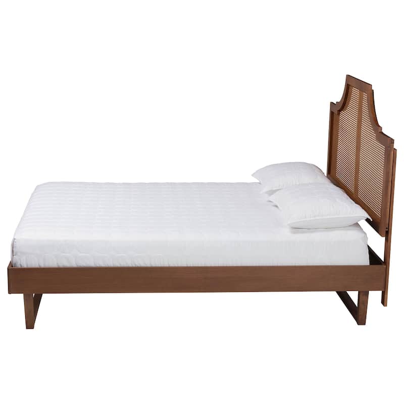 Francine Mid-Century Modern Woven Rattan Bed