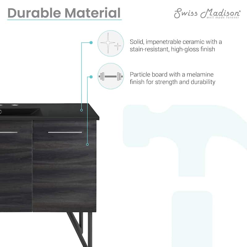 Annecy 48 In. Black Walnut Bathroom Vanity With Black, 3-Hole Ceramic Sink Top