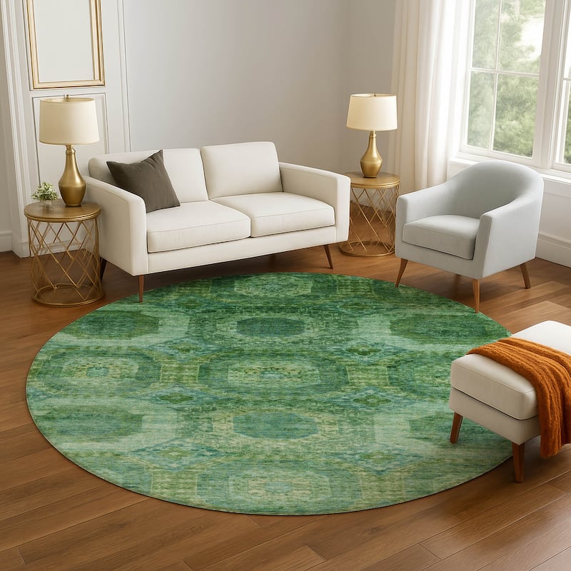 Premium Washable Super Soft Vintage Traditional Mayfield Rug - Emerald - 8' x 8'