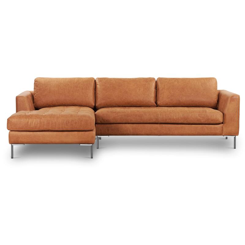 Poly & Bark Calle Left-Facing Sectional - Cognac Tan/Brushed Silver