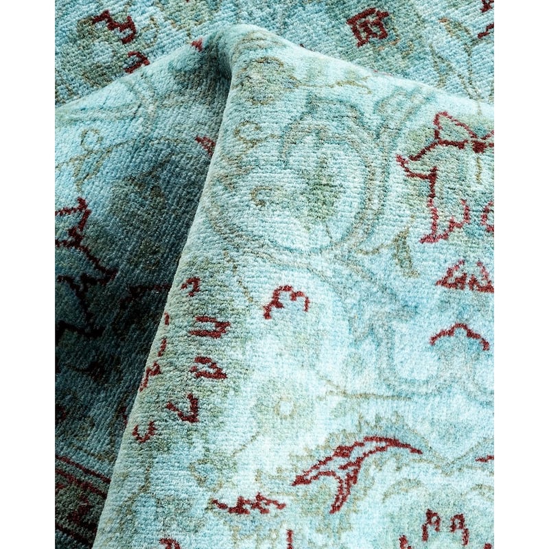 Overton Hand Knotted Wool Vintage Inspired Modern Contemporary Overdyed Blue Area Rug - 3' 2" x 5' 4"