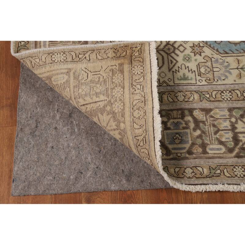 Hand Knotted Oriental 100% Wool Carpet Traditional Medallion Navy Blue & Blues Tabriz Area Rug - 9' 5'' X 6' 7''