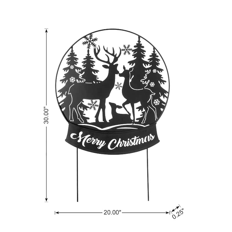 Glitzhome Christmas Metal Silhouette Nativity Waterglobe with Reindeer Yard Stakes Wall Decor