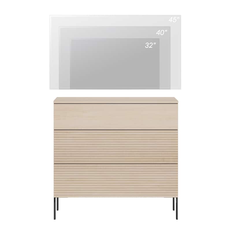 Modern Wood 3-Drawer Dresser With Reeded Design, Minimalist Dresser Organizer Storage