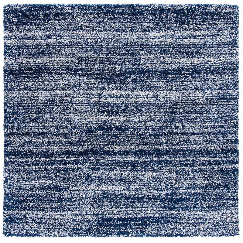 SAFAVIEH Hudson Shag Justine Modern 2-inch Thick Rug - 7' Square - Navy/Ivory - Square