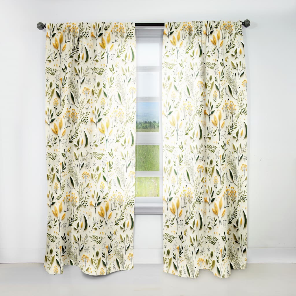 Designart "Yellow And Green Floral Simplicity" Floral Printed Art Curtain For Bedroom