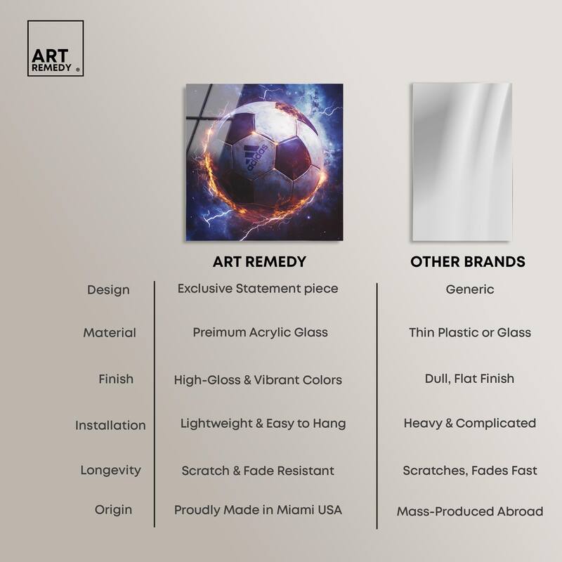 Electrify Soccer Ball Acrylic by Art Remedy, Ready to Hang