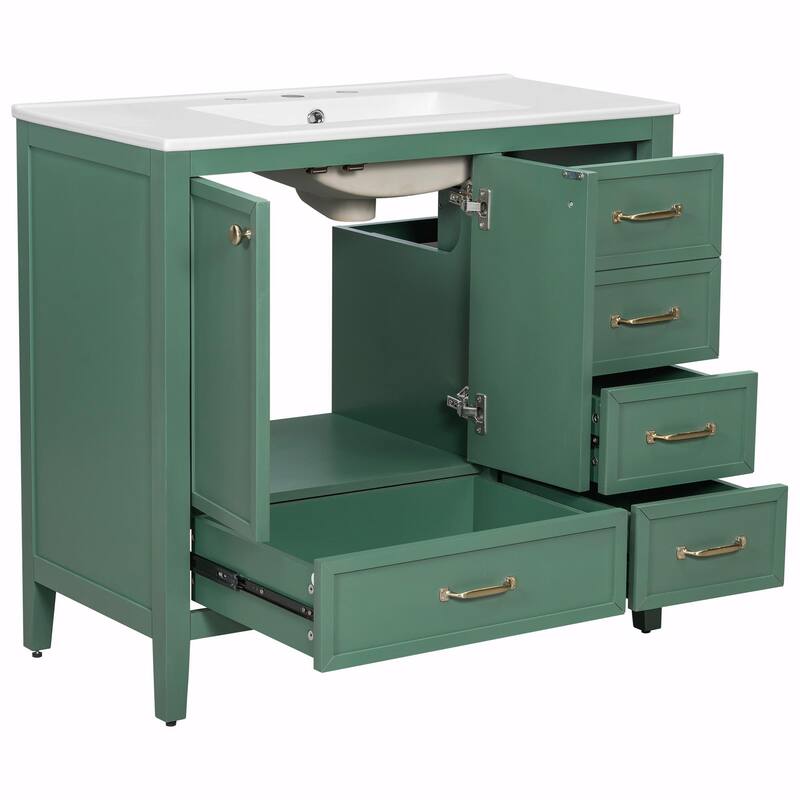 36" Bathroom Vanity with Sink, Cabinet with Soft-Closing Door, 4 Drawers in Varying Sizes