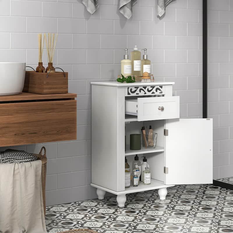 Costway Bathroom Floor Cabinet Side Storage Organizer with 1 Drawer & - See Details