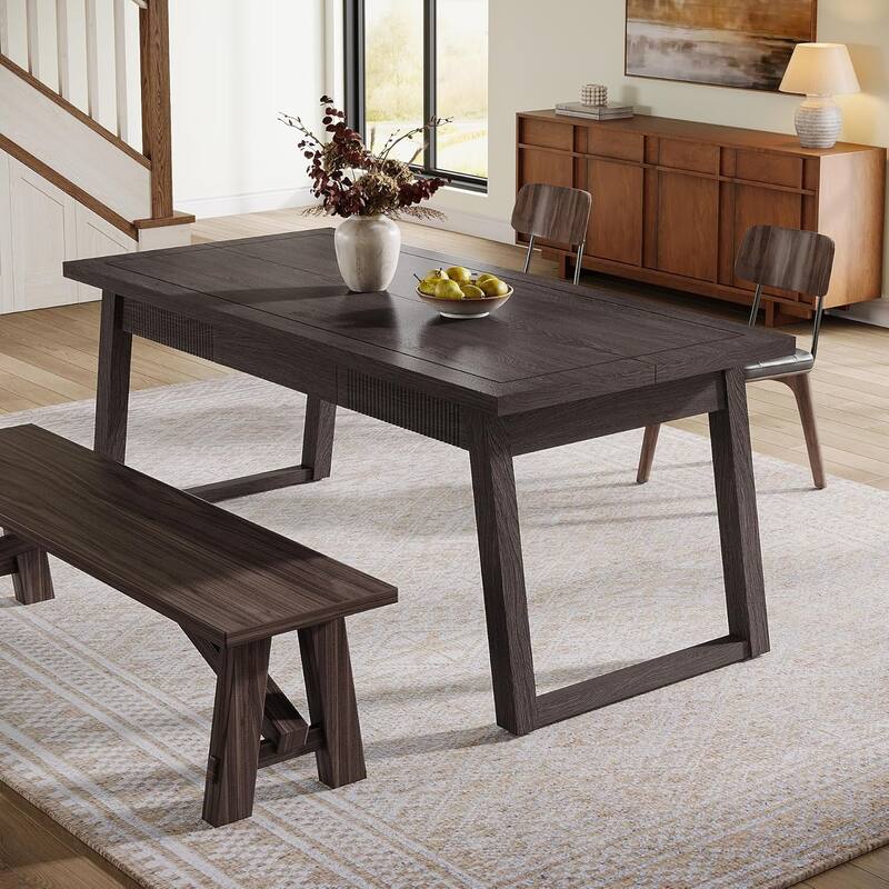 55 Inches Dining Table with Storage Drawer, Rectangular Dinner Kitchen Table