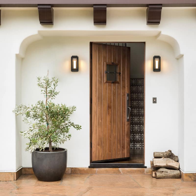 14" H Modern Architectural Linear Dual-Layer Geometric Cage Design Black Aluminum Finish LED Outdoor Wall Sconce