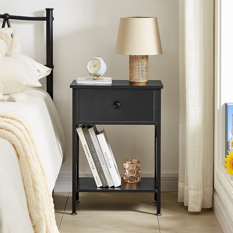 Mid Century Modern End Table with Storage Shelf X-Shaped Sofa End Table with Handle Drawer Felt Padded Legs