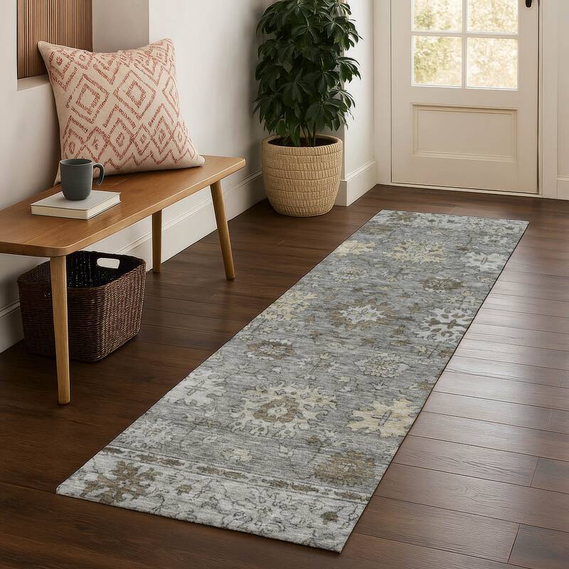 Premium Washable Super Soft Traditional Caply Mayfield Rug - Pewter - 2'3" x 7'6"