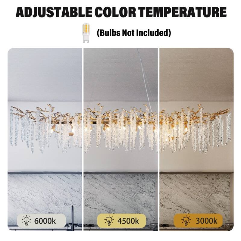 KAYLA Indoor Rectangle Crystal Chandeliers, Dining Room Light, Pendant Light Fixture for Kitchen Island