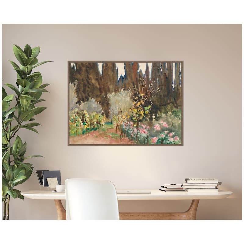 Kate and Laurel Gardens at Florence circa 1910 John Singer Sargent by Nostalgia Prints Framed Canvas Wall Art Print