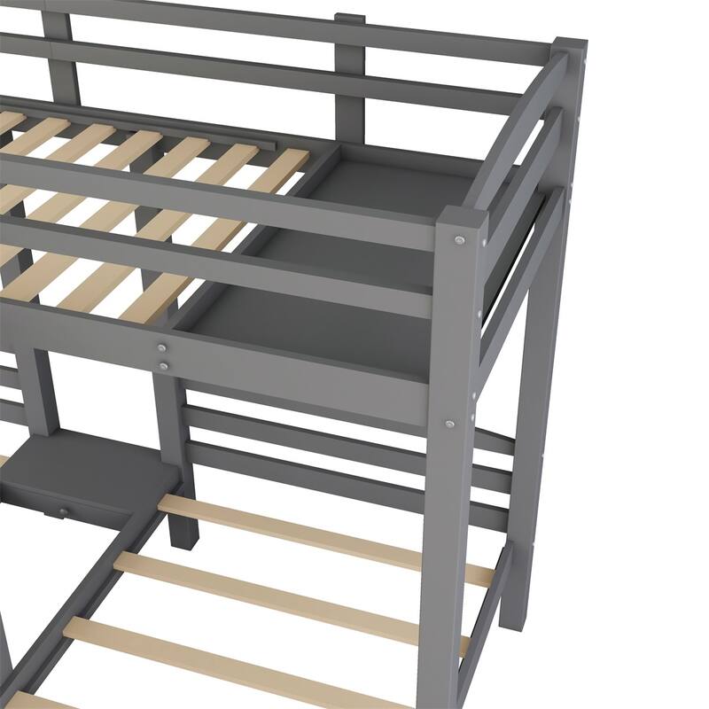 Merax Twin over Twin & Twin Bunk Bed with Built-in Staircase and Little Drawer