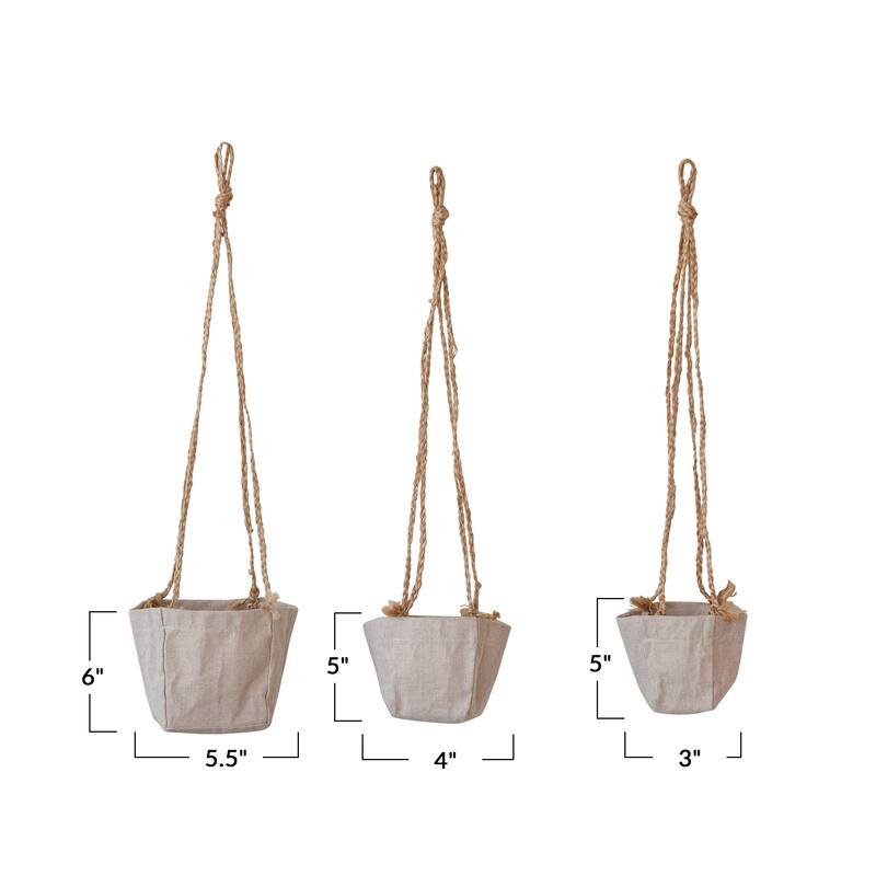 Jute and Cotton Hanging Planters, Set of 3 - 5.5"L x 5.5"W x 6.0"H