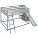preview thumbnail 10 of 26, Full Over Full Bunk Bed with Slide & Ladder, Wood Floor Bunk Bed Frame w/Storage Shelves & Safety Guardrails for Kids Girls Boys