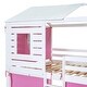 preview thumbnail 19 of 17, Pink+White Full Size Solid Wood House Bunk Bed with Tent, Ladder, and Fence