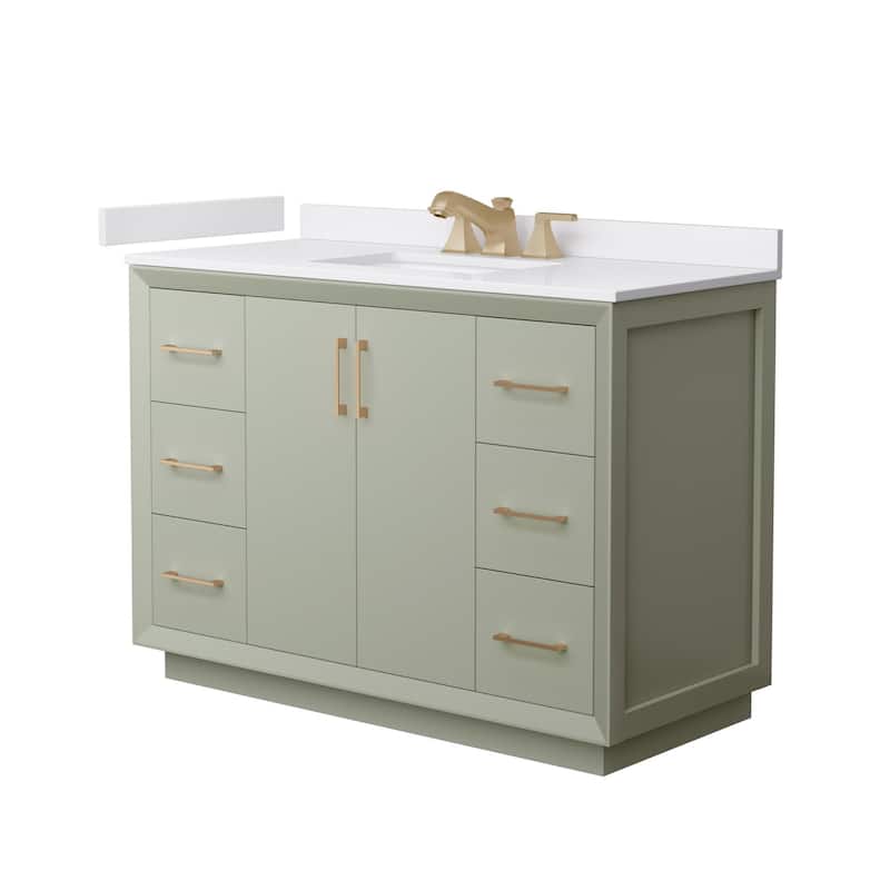 Wyndham Collection WCF4141-48S-VCA-US3MXX Strada 48" Free Standing - Light Green / White Cultured Marble Top / Satin
