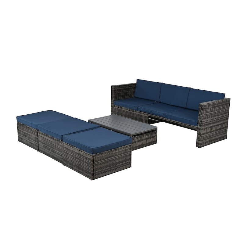 Outdoor Furniture, Seasonal PE Wicker 5piece Furniture Set With Plywood Coffee Table,with lift TOP Coffee Table