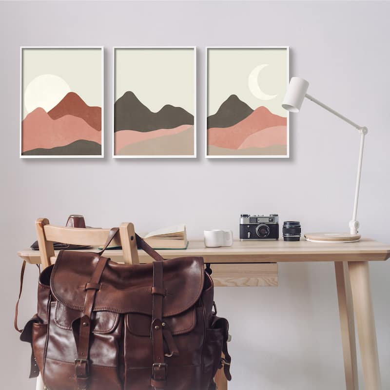 Stupell Sun and Crescent Moon Desert Canyon Mountain Landscape 3pc Multi Piece Framed Wall Art Set