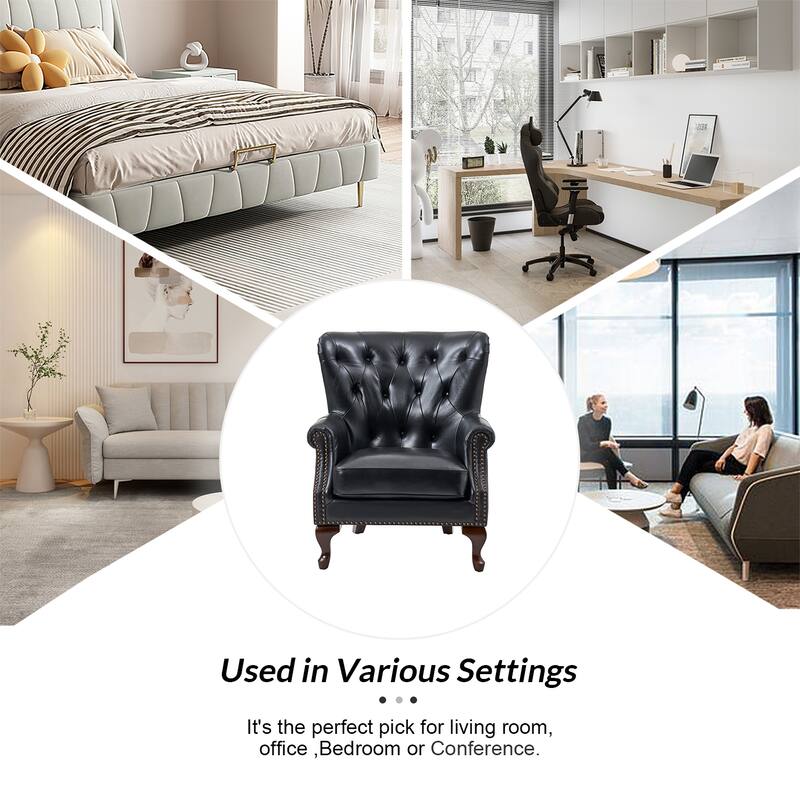 Gerhard Genuine Leather Armchair with Nailhead Trims and Removable Cushion Set of 2 by HULALA HOME