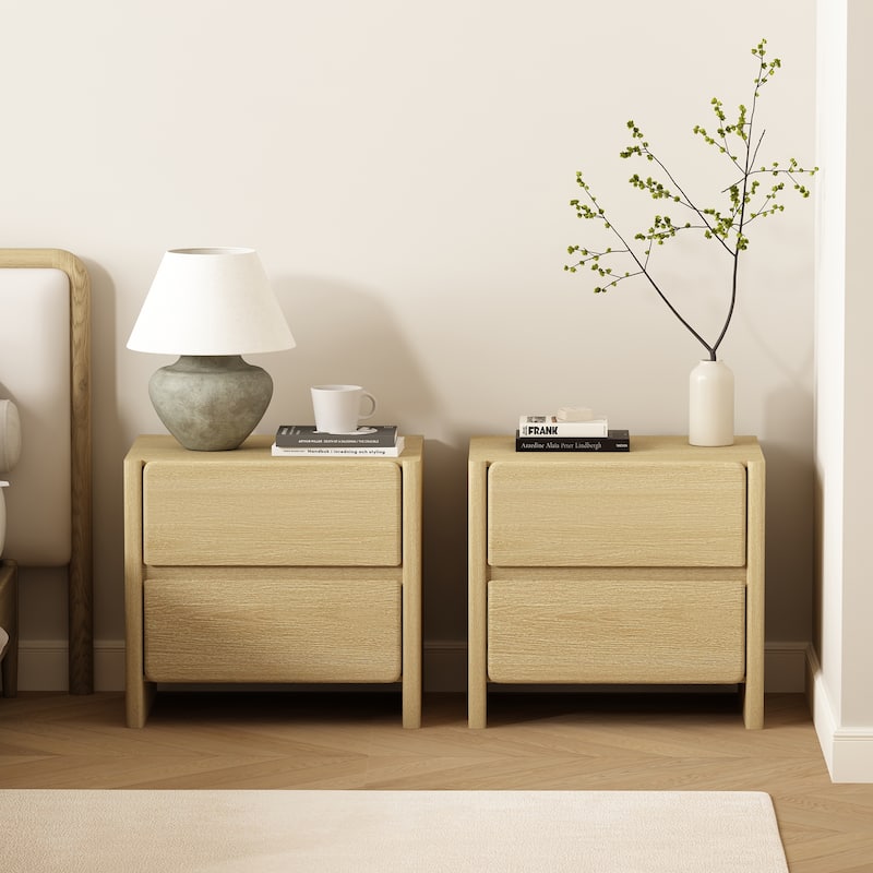 Manhattan Comfort Linda Modern 2 Drawer Nightstand Set of 2 - Natural Oak