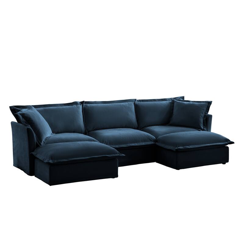 120" U-Shaped Chenille Sectional Sofa with 3-Seater and French Edge Pillows & Cloud Cushions
