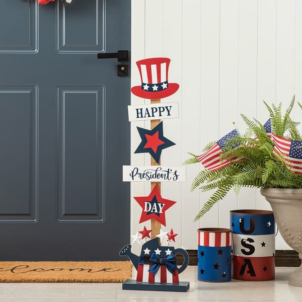 slide 2 of 16, Glitzhome Americana Happy Patriotic's Day Wooden Uncle Sam Porch Decor Top Hat