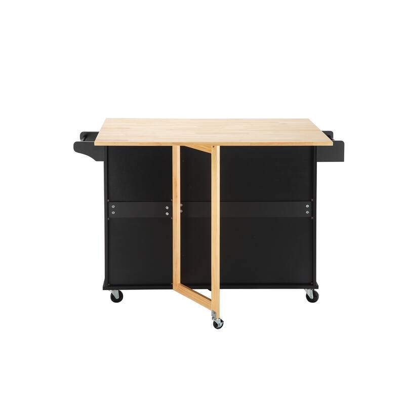 Kitchen Island with Extensible Wood Table Top, Mobile Island Table on Wheels, Kitchen Cart with Adjustable Shelf & 3 Drawers