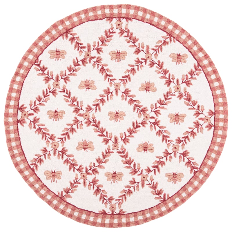 SAFAVIEH Handmade Chelsea Aubree French Country Trellis Wool Rug - 5'6" Round - Ivory/Rose - Round