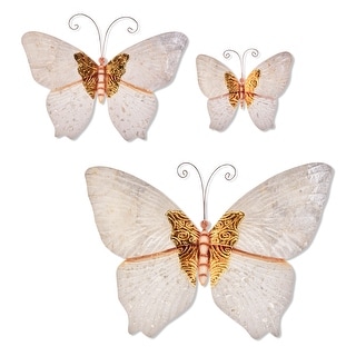 Butterfly Wall Decor White And Gold Set Of Three (m2026) - 1 x 18 x 14