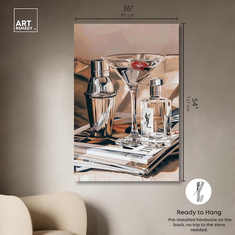 Martini Magazine Stack Canvas by Art Remedy, Gallery Wrapped