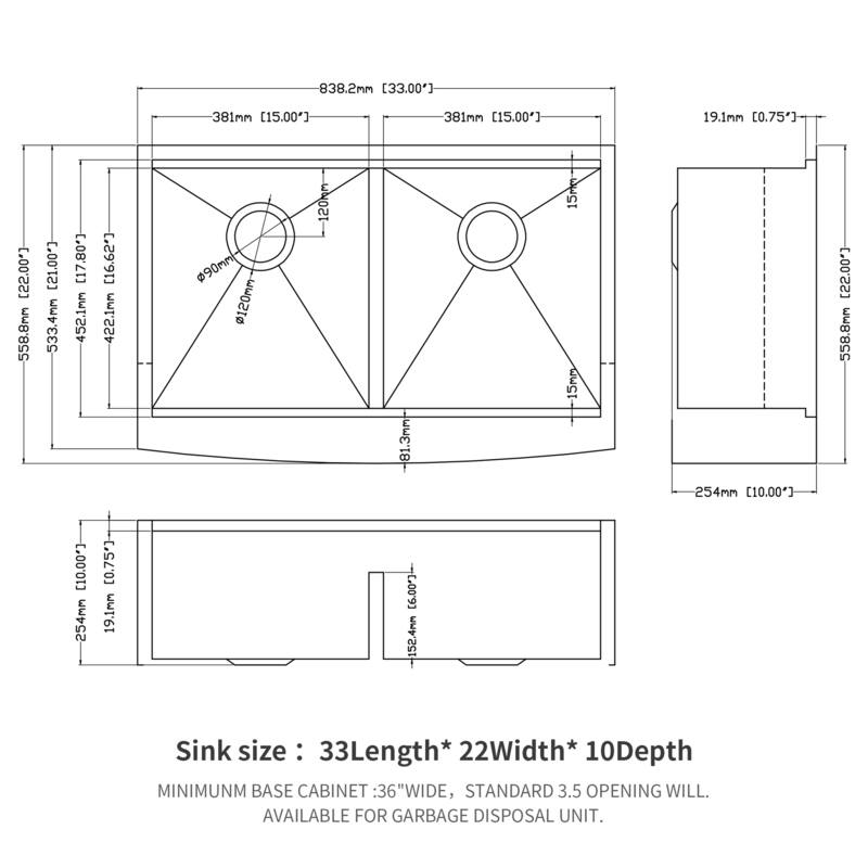 33 Inch Farmhouse 16 Gauge Double Bowl Stainless Steel Kitchen Sink in Brushed Nickel - 33'' x 22'' x 10''