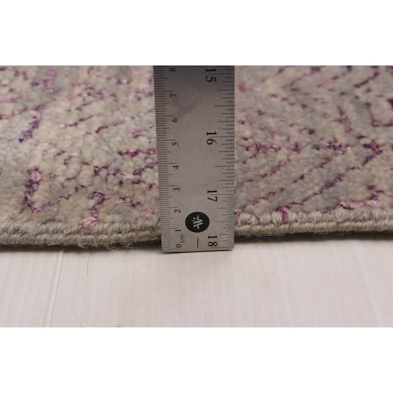 ECARPETGALLERY Hand-knotted Silk Shadow Light Grey, Purple Silk, Wool Rug - 6' 6" x 9' 7"